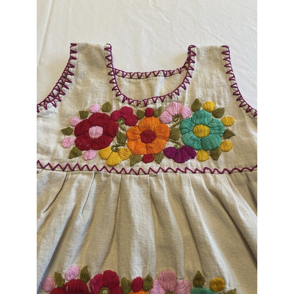 Handmade Mexican Dress Baby Size 6 Months Embroidered Floral Motif - Picture 3 of 5